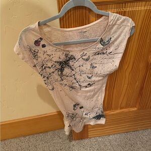 Express Light Pink Short-Sleeve Graphic Tee with Script & Butterflies